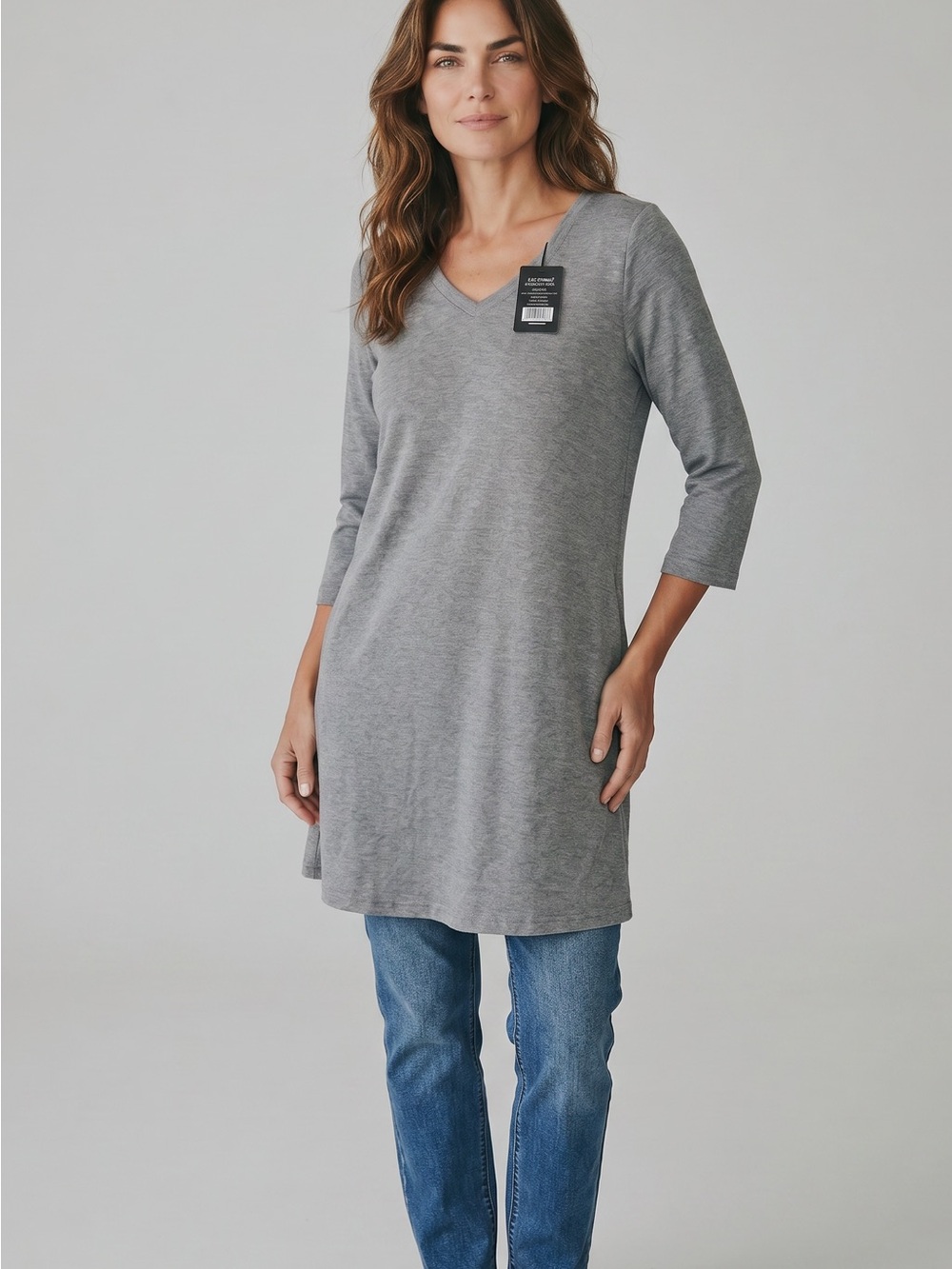 Women's Gray V-Neck Tunic Top Lildy New size S-M